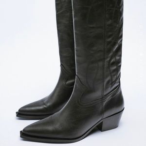 Zara Leather Cowboy Boots